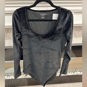 American Eagle Outfitters NEW Velvet Black Long Sleeve Scoop Neck Bodysuit Large